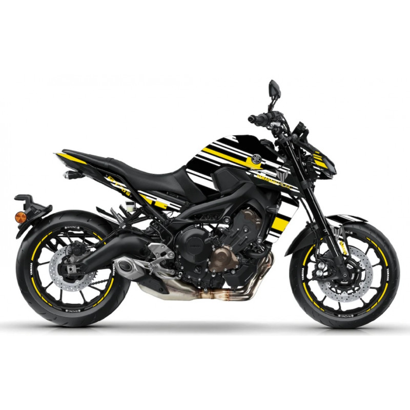 RACING-JAUNE-BLANC : Stickers BurnOut Racing Yamaha MT09